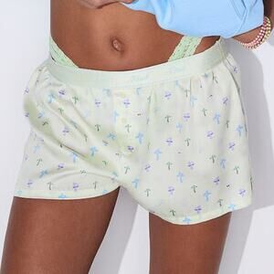 Victoria’s Secret PINK Silky Boxer Pajama Short Mini Green Mushrooms Large